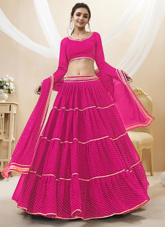 Georgette Pink Party Wear Leheriya Printed Lehenga Choli